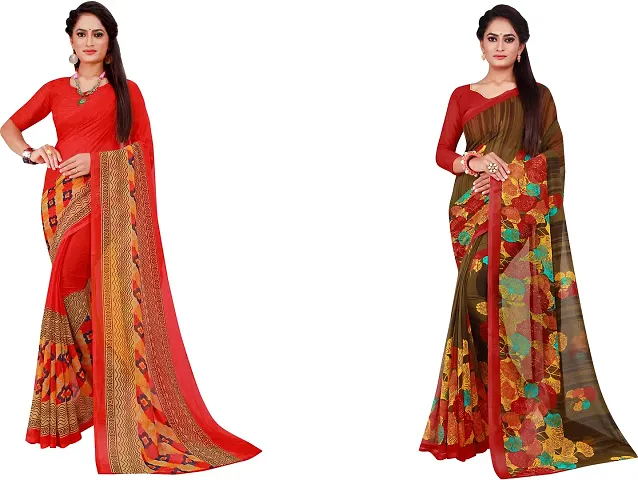 Stylish Fancy Georgette Saree With Blouse Piece Combo For Women Pack Of 2