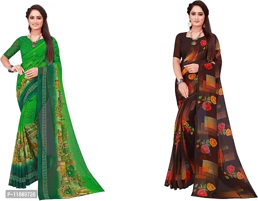 Stylish Georgette Multicoloured Daily Wear Saree with Blouse piece For Women Pack Of 2-thumb0