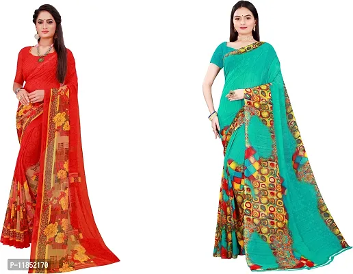 Attractive Georgette Saree with Blouse piece For Women Pack Of 2-thumb0