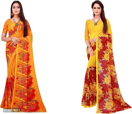 Stylish Georgette Multicoloured Daily Wear Saree with Blouse piece For Women Pack Of 2-thumb0