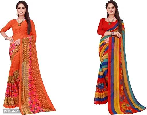 Attractive Georgette Saree with Blouse piece For Women Pack Of 2-thumb0