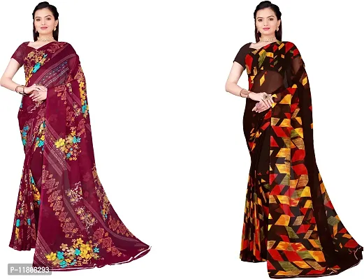 Stylish Georgette Multicoloured Daily Wear Saree with Blouse piece For Women Pack Of 2