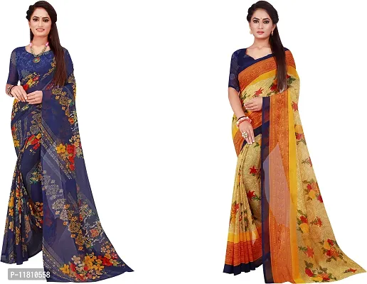 Stylish Georgette Multicoloured Daily Wear Saree with Blouse piece For Women Pack Of 2