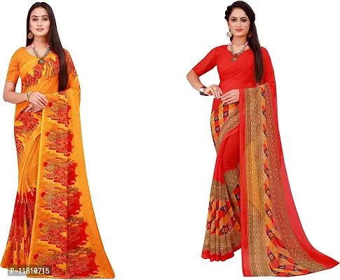 Stylish Georgette Multicoloured Daily Wear Saree with Blouse piece For Women Pack Of 2-thumb0