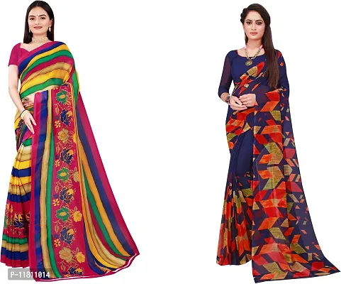 Stylish Georgette Multicoloured Daily Wear Saree with Blouse piece For Women Pack Of 2