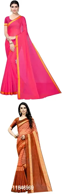 Attractive Art Silk Saree with Blouse piece For Women Pack Of 2-thumb0