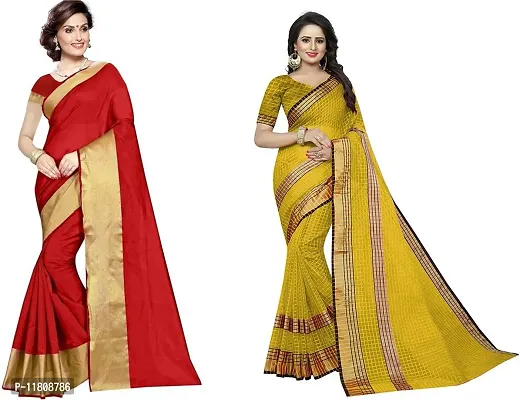 Stylish Cotton Silk Multicoloured Paithani Saree with Blouse piece For Women Pack Of 2-thumb0