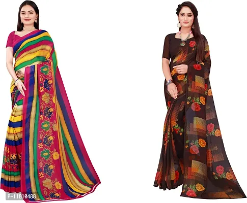 Stylish Georgette Multicoloured Daily Wear Saree with Blouse piece For Women Pack Of 2