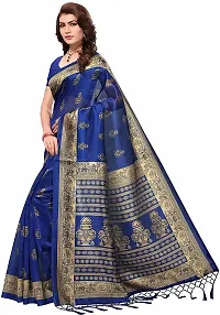 Stylish Silk Blend Blue Daily Wear Saree with Blouse piece For Women Pack Of 1-thumb2