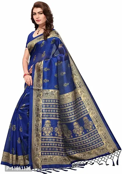 Stylish Silk Blend Blue Daily Wear Saree with Blouse piece For Women Pack Of 1-thumb3