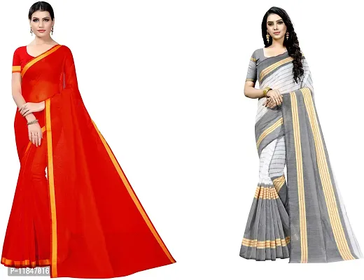 Attractive Art Silk Saree with Blouse piece For Women Pack Of 2-thumb0