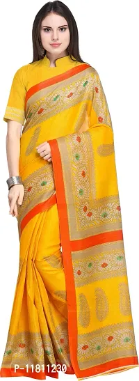 Stylish Art Silk Yellow Bollywood Saree with Blouse piece For Women Pack Of 1