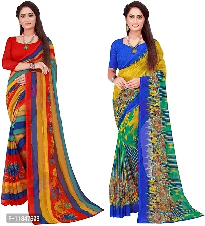 Attractive Georgette Saree with Blouse piece For Women Pack Of 2-thumb0