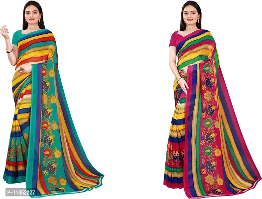 Attractive Georgette Saree with Blouse piece For Women Pack Of 2-thumb0