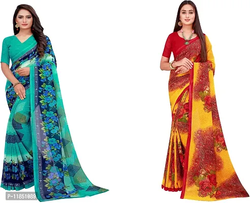 Attractive Georgette Saree with Blouse piece For Women Pack Of 2-thumb0