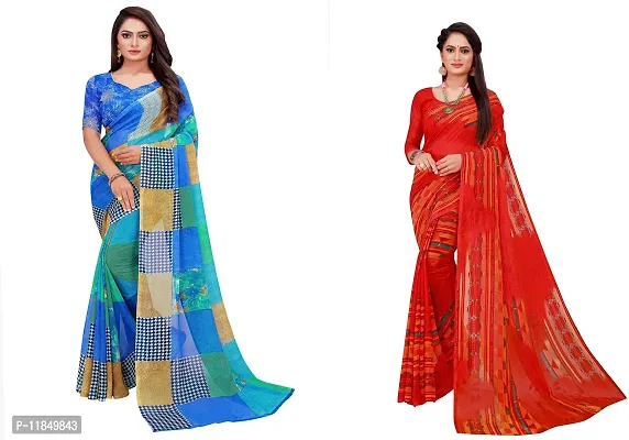 Attractive Georgette Saree with Blouse piece For Women Pack Of 2