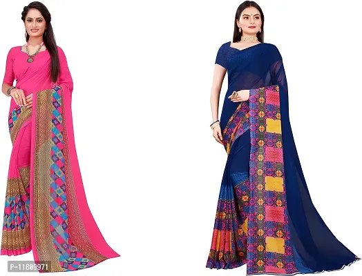 Stylish Georgette Multicoloured Daily Wear Saree with Blouse piece For Women Pack Of 2-thumb0