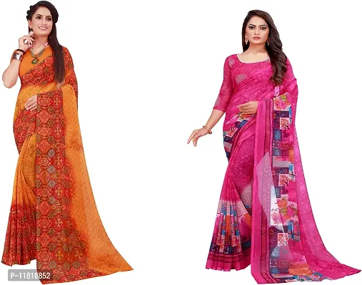 Stylish Georgette Multicoloured Daily Wear Saree with Blouse piece For Women Pack Of 2