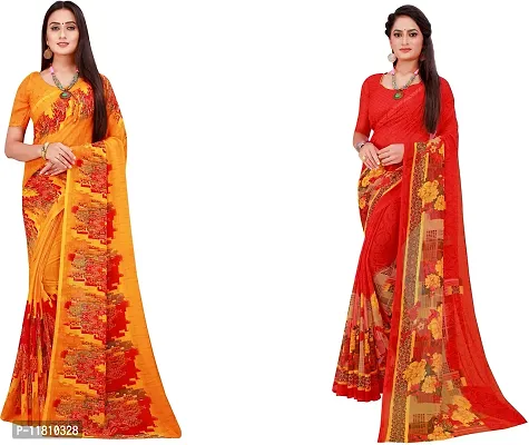 Stylish Georgette Multicoloured Daily Wear Saree with Blouse piece For Women Pack Of 2-thumb0