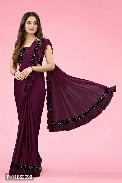 New Launched Lycra Saree with Blouse piece For Women-thumb0