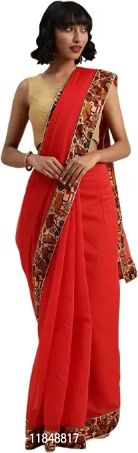 Trendy Cotton Blend Saree with Blouse piece For Women-thumb0