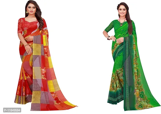 Attractive Georgette Saree with Blouse piece For Women Pack Of 2