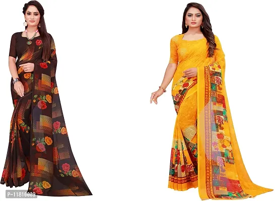 Stylish Georgette Multicoloured Daily Wear Saree with Blouse piece For Women Pack Of 2