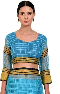 Stylish Cotton Silk Blue Kota Doria Saree with Blouse piece For Women Pack Of 1-thumb3