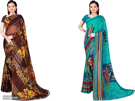 Stylish Georgette Multicoloured Daily Wear Saree with Blouse piece For Women Pack Of 2