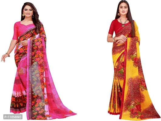 Attractive Georgette Saree with Blouse piece For Women Pack Of 2