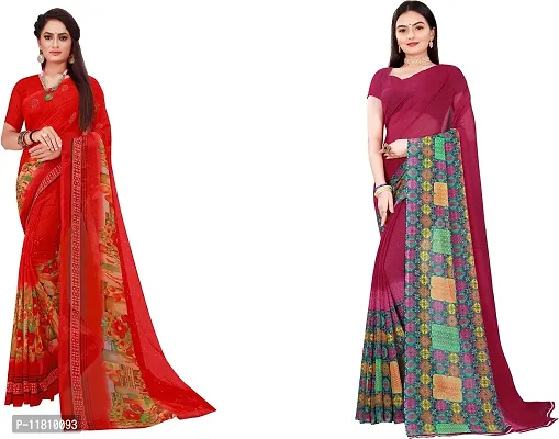 Stylish Georgette Multicoloured Daily Wear Saree with Blouse piece For Women Pack Of 2-thumb0