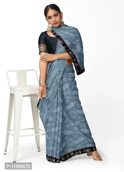 Stylish Lycra Grey Bollywood Saree with Blouse piece For Women Pack Of 1-thumb0