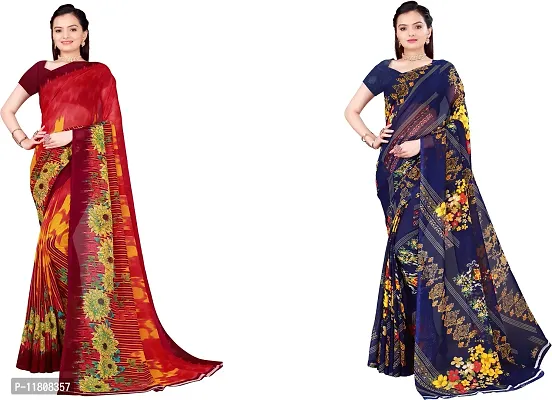 Stylish Georgette Multicoloured Daily Wear Saree with Blouse piece For Women Pack Of 2-thumb0