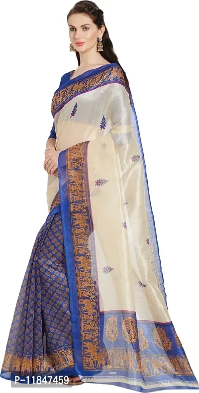 Attractive Silk Blend Saree with Blouse piece For Women-thumb3