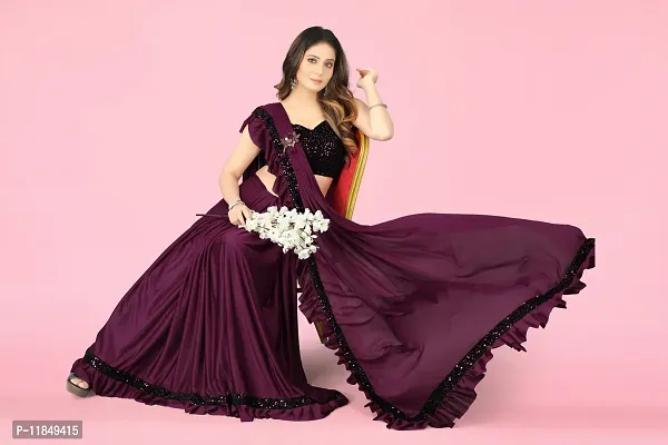 Trendy Lycra Saree with Blouse piece For Women-thumb2