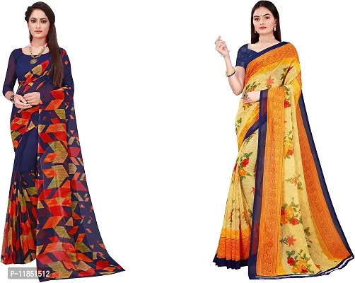 Attractive Georgette Saree with Blouse piece For Women Pack Of 2-thumb0