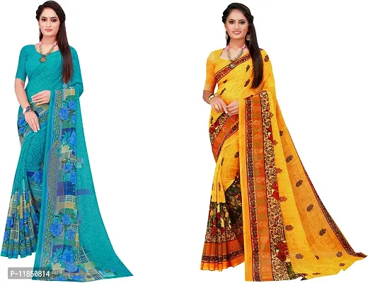 Attractive Georgette Saree with Blouse piece For Women Pack Of 2-thumb0