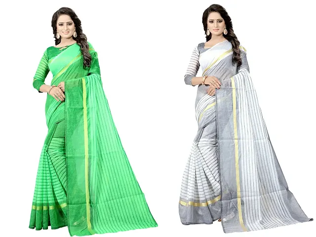 Stylish Polycotton Saree without Blouse piece For Women Pack Of 2