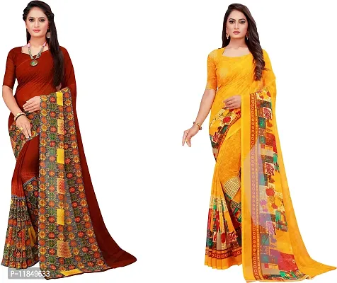 Attractive Georgette Saree with Blouse piece For Women Pack Of 2-thumb0