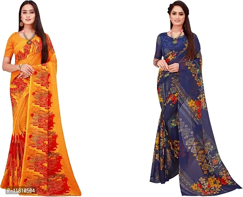 Stylish Georgette Multicoloured Daily Wear Saree with Blouse piece For Women Pack Of 2