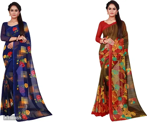 Stylish Georgette Multicoloured Daily Wear Saree with Blouse piece For Women Pack Of 2-thumb0