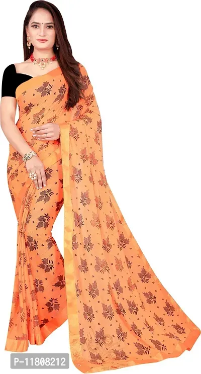 Stylish Lycra Orange Daily Wear Saree with Blouse piece For Women Pack Of 1