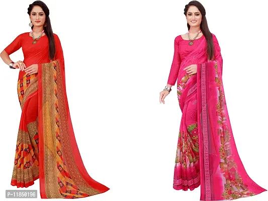 Attractive Georgette Saree with Blouse piece For Women Pack Of 2-thumb0