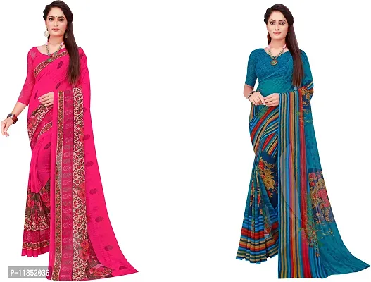 Attractive Georgette Saree with Blouse piece For Women Pack Of 2-thumb0