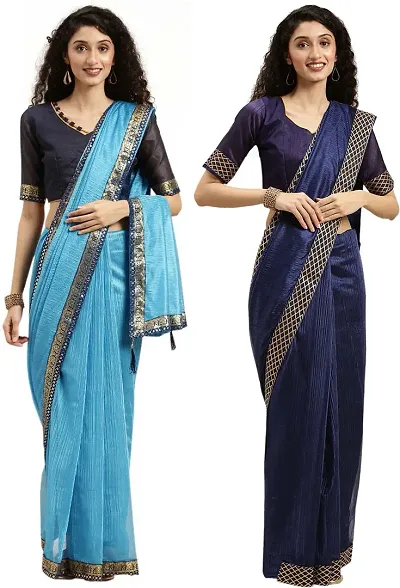 Elegant Embroidered Bollywood Art Silk Women Saree With Blouse Piece -Pack Of 2