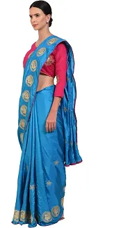 Stylish Cotton Blend Blue Bollywood Saree with Blouse piece For Women Pack Of 1-thumb2