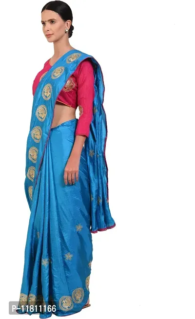 Stylish Cotton Blend Blue Bollywood Saree with Blouse piece For Women Pack Of 1-thumb3