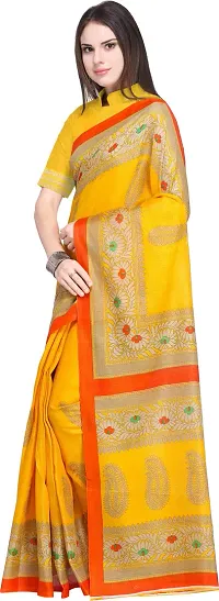 Stylish Art Silk Yellow Bollywood Saree with Blouse piece For Women Pack Of 1-thumb1