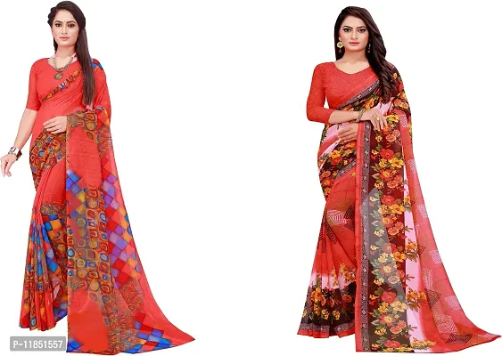 Attractive Georgette Saree with Blouse piece For Women Pack Of 2