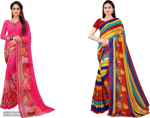 Attractive Georgette Saree with Blouse piece For Women Pack Of 2-thumb0